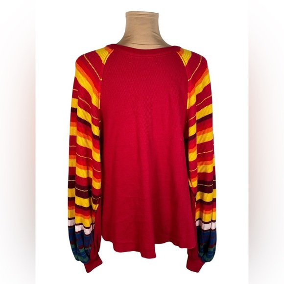 We The Free People ❤️ Rainbow Dreams Striped Sleeve Sweater Thermal Red XS - Picture 6 of 10